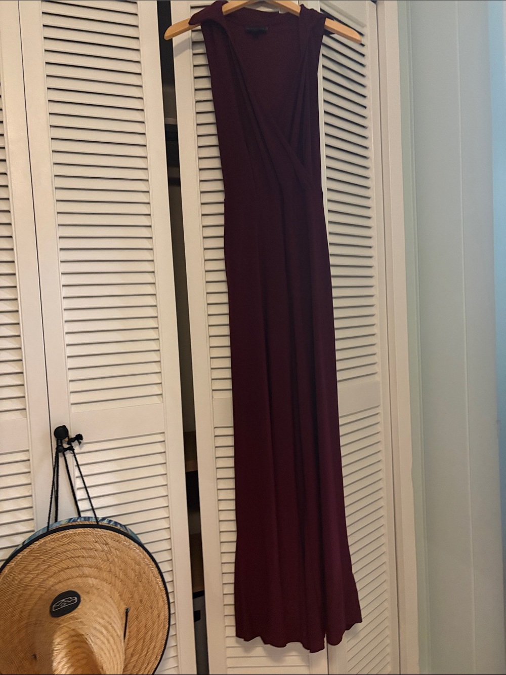 Nina Leonard Maroon V-Neck Sleeveless Maxi Jumpsuit